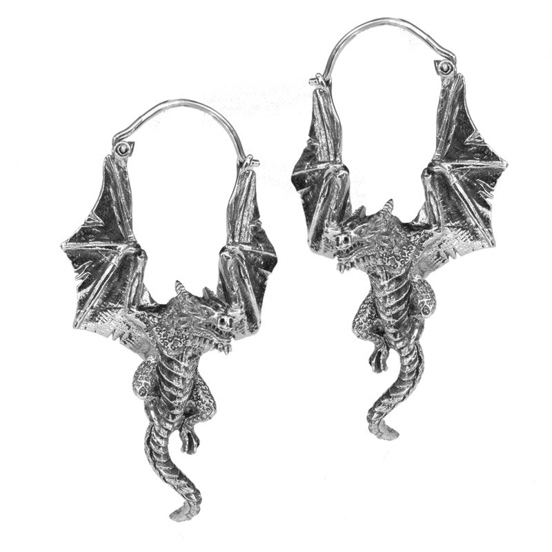 silver brass dragon earrings