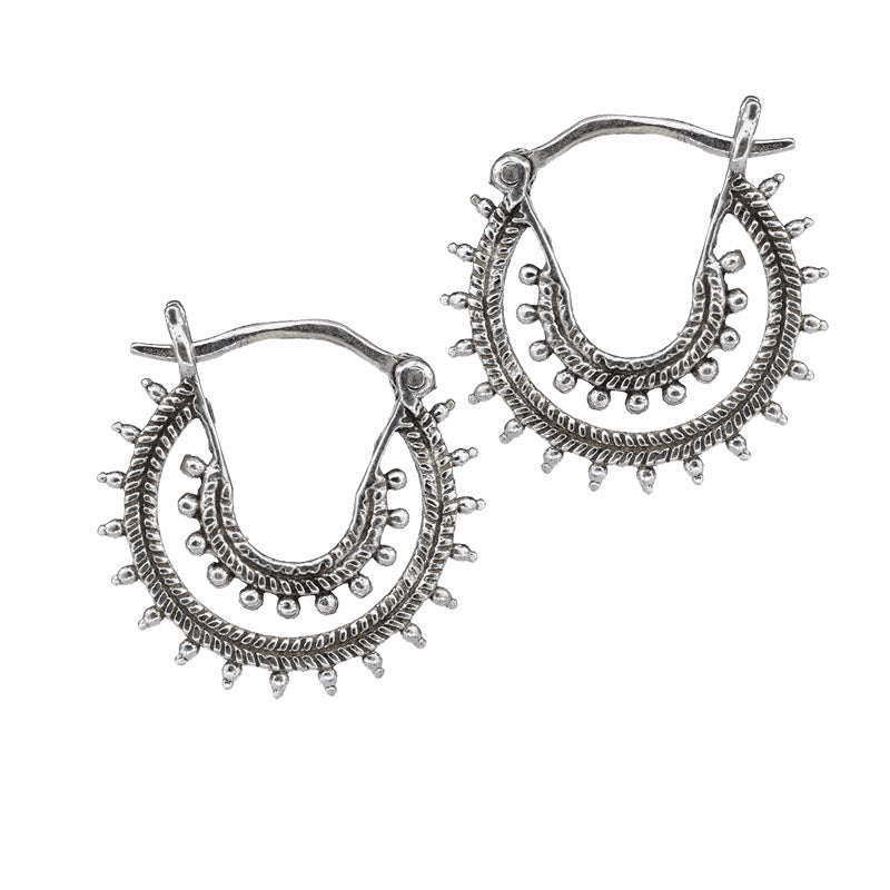 small indian boho ethnic silver earrings