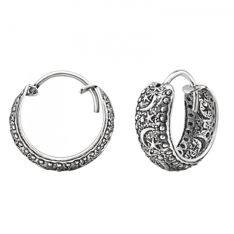 moon and stars silver hoop earrings
