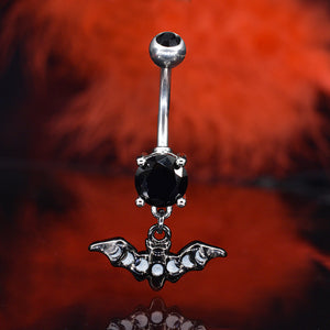 Black Bat Gothic Navel Bar with Moon Phases