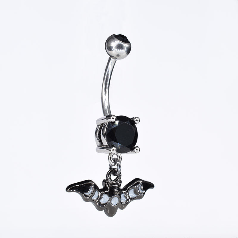 Gothic Black Bat Belly Bar with Moon Phases