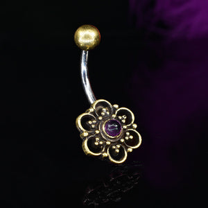 tribal navel bar with amethyst stone