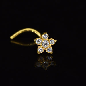 Gold PVD plated nose stud with cubic zirconia crystal flower