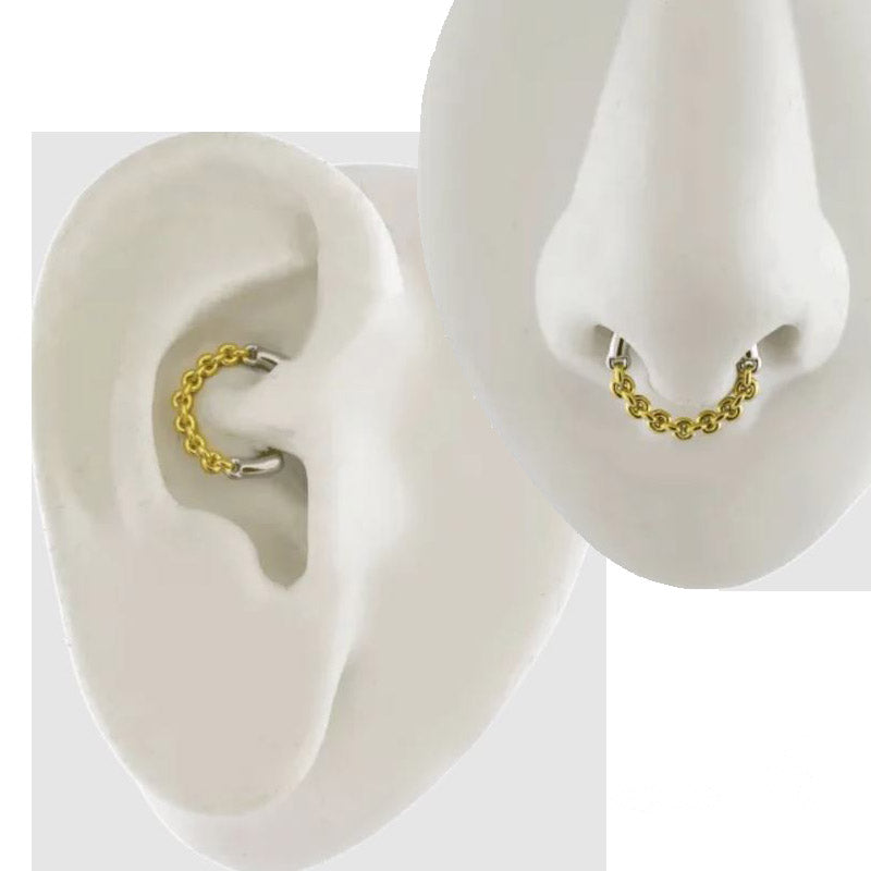 Septum or Daith Clicker with Gold Chain Design