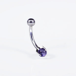 1.2mm curved barbell with purple amethyst stone internally threaded