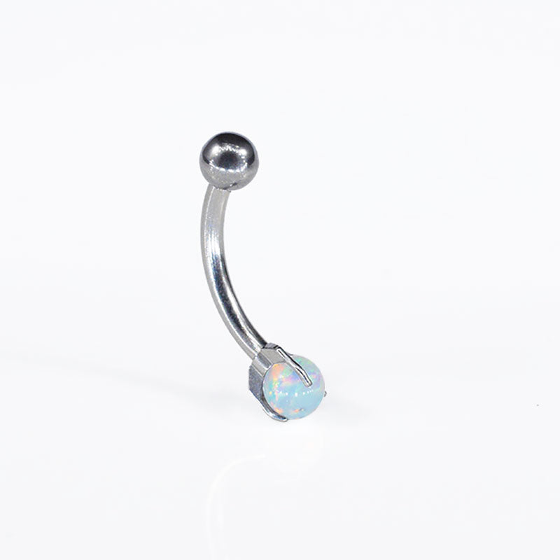 internally threaded 1.2mm curved barbell with opal stone