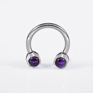 1.2mm circular barbell horseshoe ring internally threaded with amethyst balls