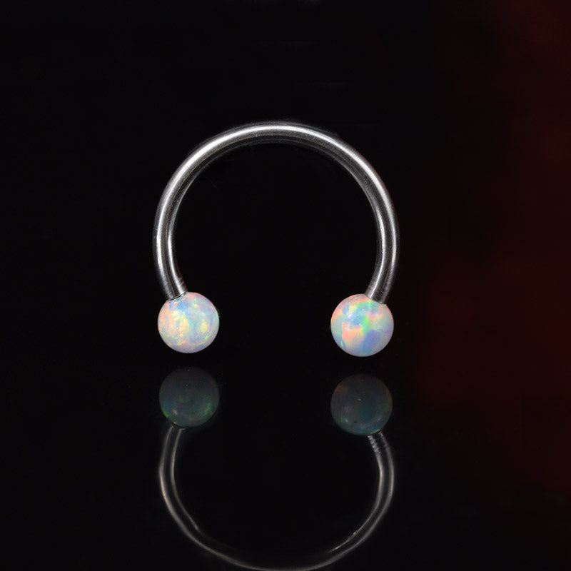 circular barbell with opal ball ends