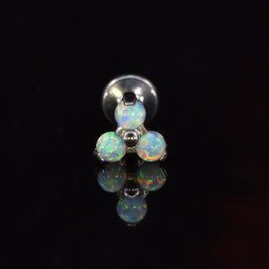 titanium labret internally threaded with prong set opal trinity