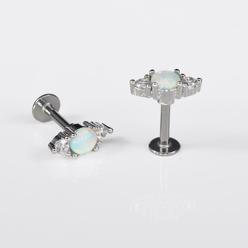 labret stud with opal and crystal gems