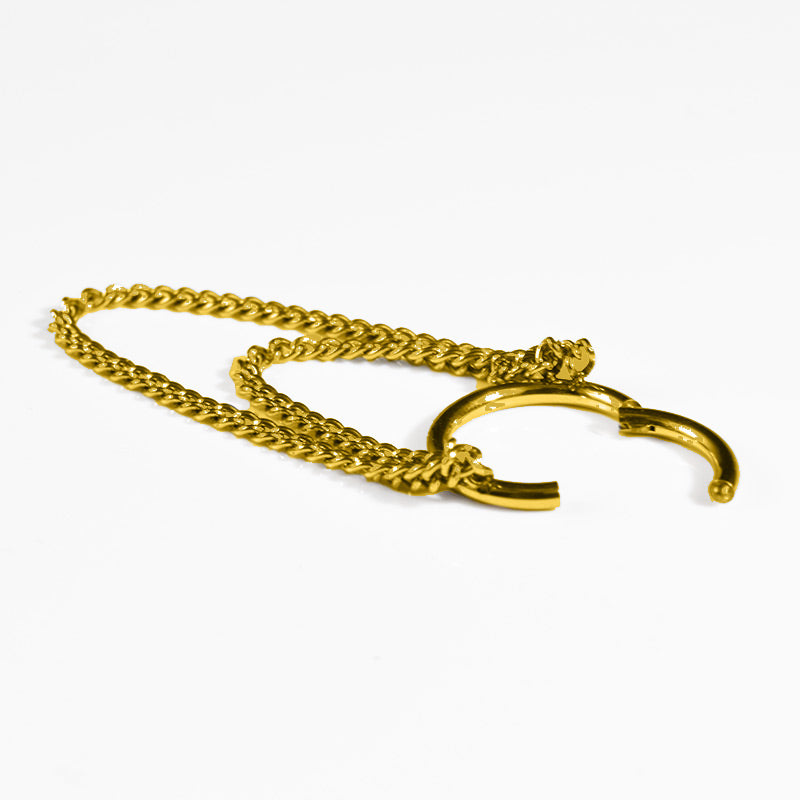 helix clicker ring with hanging chains in gold pvd surgical steel