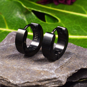 Huggies Earrings in Black Steel