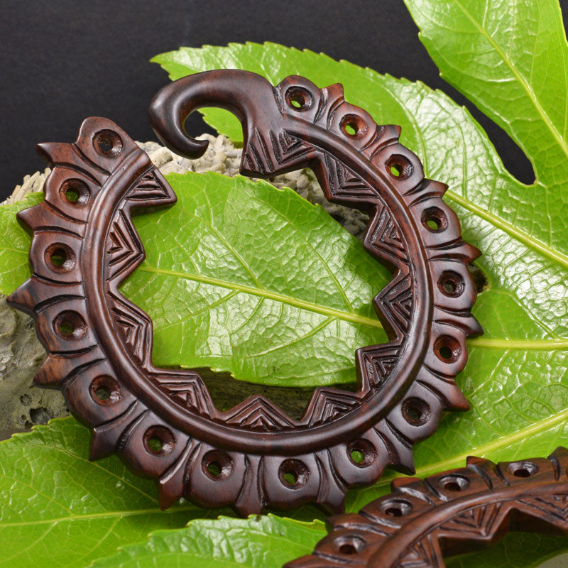 Zapotec Ear Hangers, hand carved wooden hoop ear hangers